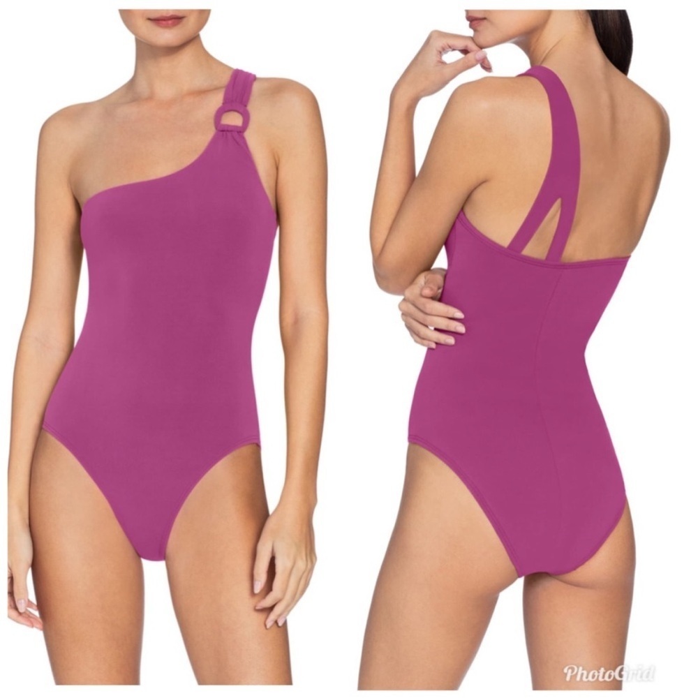 Robin Piccone Kate One Shoulder One Piece Loop Orchard Pink Swimsuit Sz 8